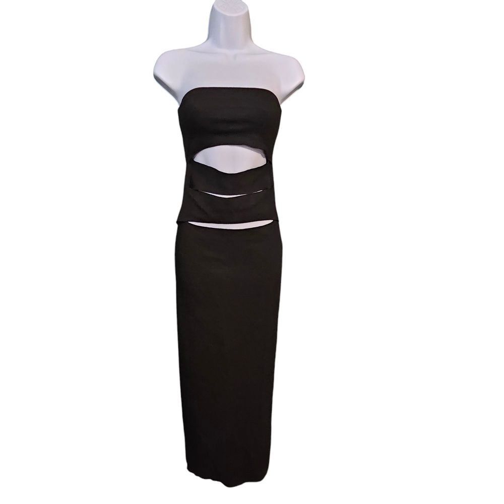 Zara Cut Out Black Tube Sleeveless Long Cocktail Party Dress Size S